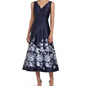 Kay Unger Floral Border Print A-Line Midi Dress with Pockets! Hattie Tea Length